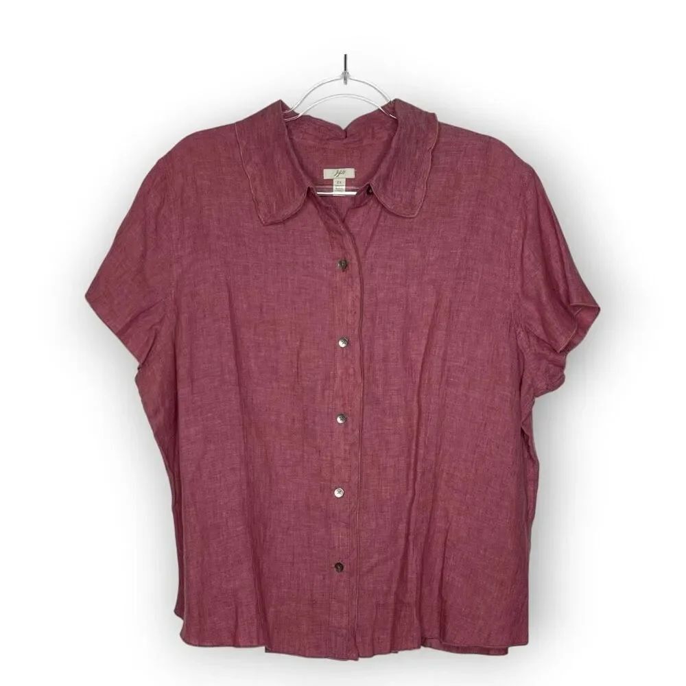 J. Jill Pink Short Sleeve Linen Button Down Collared Shirt Top Women’s Plus 2X
